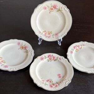 Vintage 1930's Homer Laughlin Virginia Rose Floral Cream Set of 4  Small Plates